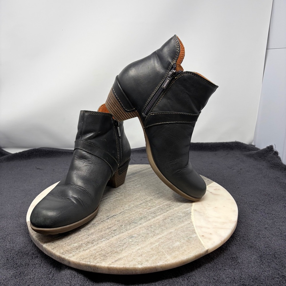 Pikolinos Leather Ankle Booties Womens Side Zip Block Heel 39 Black Comfort